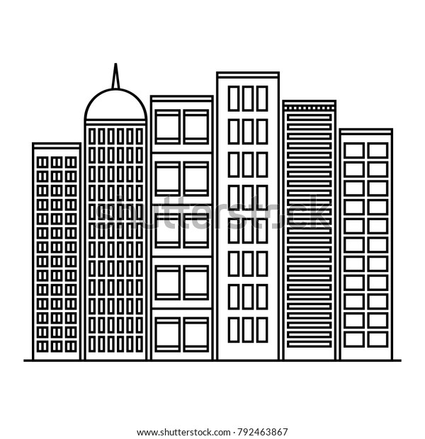 Buildings Easy Drawing Outline Stock Vector (Royalty Free) 792463867