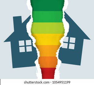 
Buildings Energy Performance Scale, Energy efficiency
Torn paper House symbol with Energy performance scale.Vector available.  