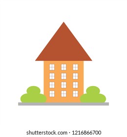 Buildings exterior with trees. Flat vector graphic illustration.