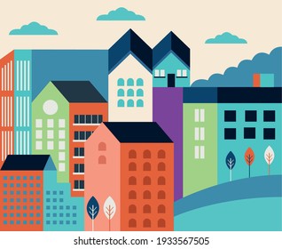 buildings facades minimal cityscape scene