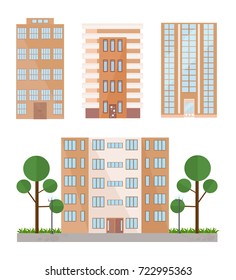 Buildings facades set Vector flat style