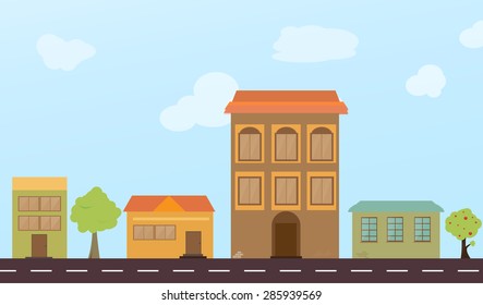 buildings  flat design. Architecture of a small town