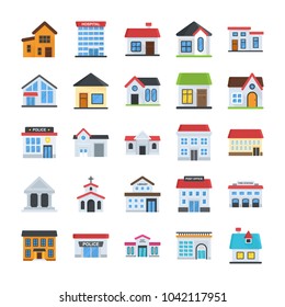 Buildings Flat Vector Icons 