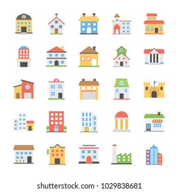 
Buildings Flat Vector Icons Collection 
