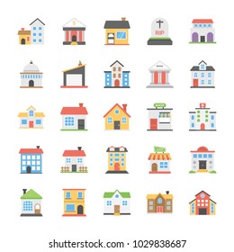 
Buildings Flat Vector Icons Set 
