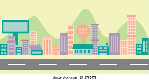 Buildings flat vector, landscape city view illustration