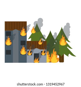 Buildings and forest in fire