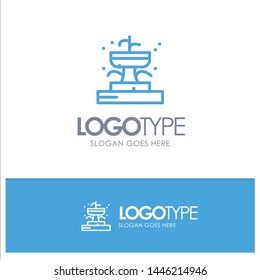 Buildings, Fountain, Garden, Park Blue Outline Logo Place for Tagline