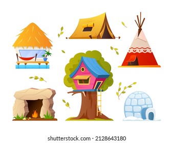 Buildings in harmony with nature - flat design style object set