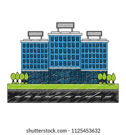 buildings hotel with trees plant isolated icon