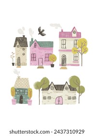 Buildings house designs friendly neighborhood homes individual illustrations 