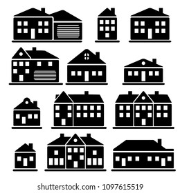 Buildings and houses icon set. Vector