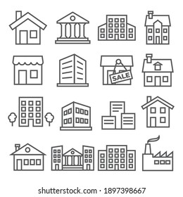 Buildings and Houses icons on white background