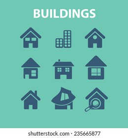 buildings, houses icons set, vector