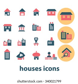 buildings, houses  icons, signs vector concept set for infographics, mobile, website, application
