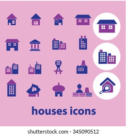 buildings, houses  icons, signs vector concept set for infographics, mobile, website, application
