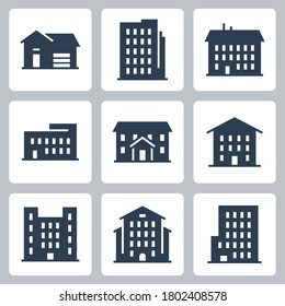 Buildings and Houses Vector Icon Set in Glyph Style