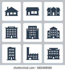 Buildings and Houses Vector Icon Set in Glyph Style 2