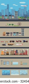Buildings, houses, vehicles, roads,the time of day and other city components and elements image design for your creative approach to design to get together the picture or illustration required.