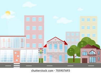 Buildings houses village architecture. Modern flat style vector illustrations