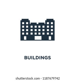 Buildings icon. Black filled vector illustration. Buildings symbol on white background. Can be used in web and mobile.