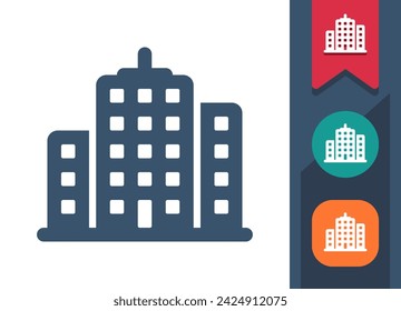 Buildings Icon. City, Apartment Building, Office Building, Skyscrapers. Professional, pixel perfect vector icon.