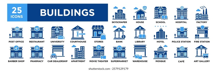 Buildings icon collection set. Containing design architecture, building, city, modern, construction, urban	