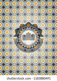 buildings icon inside arabesque style emblem. arabic decoration.