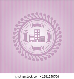 buildings icon inside badge with pink background