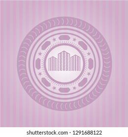 buildings icon inside badge with pink background