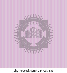 buildings icon inside badge with pink background