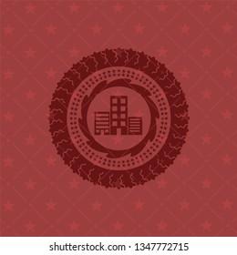 buildings icon inside badge with red background