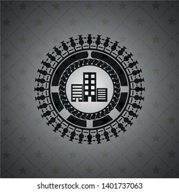 buildings icon inside black emblem