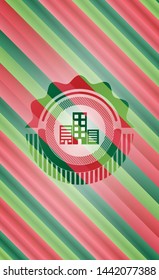 buildings icon inside christmas badge background.