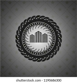 buildings icon inside dark emblem