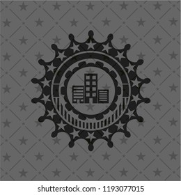 buildings icon inside dark emblem