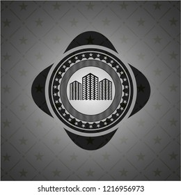 buildings icon inside dark emblem. Retro