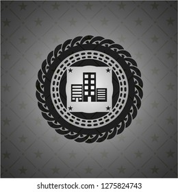 buildings icon inside dark emblem. Retro