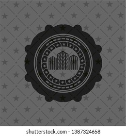 buildings icon inside dark emblem