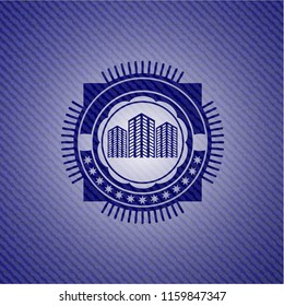 buildings icon inside denim background