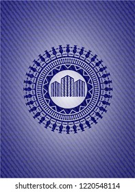 buildings icon inside denim background