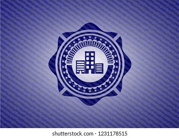 buildings icon inside denim background