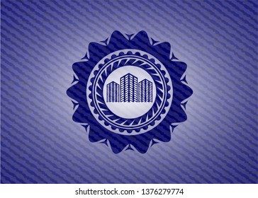 buildings icon inside denim background