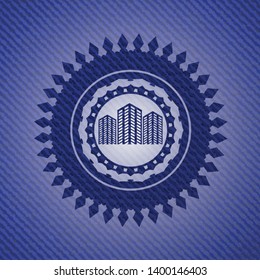 buildings icon inside denim background