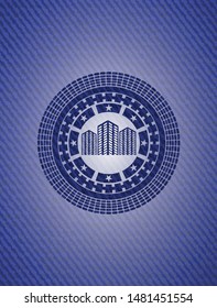 buildings icon inside denim background