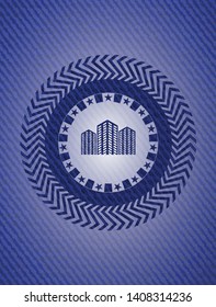 buildings icon inside emblem with jean high quality background