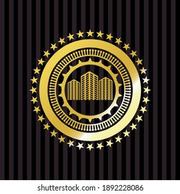 icono de edificios dentro del emblema del oro. 