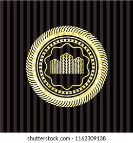 buildings icon inside gold shiny emblem