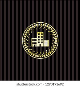 buildings icon inside gold shiny badge