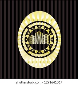 buildings icon inside golden emblem